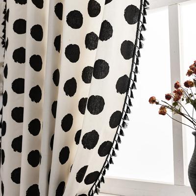 Nordic Circle Black Tassel Window Curtains for Living Room Dining Curtain Fabric Vintage Cotton Linen Drapes Bedroom Decoration