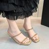 Fashion New Summer Sexy Fashion Open Toe Women's Sandals Water Diamond Shining Square Headed Banquet Women's High Heels Large Design