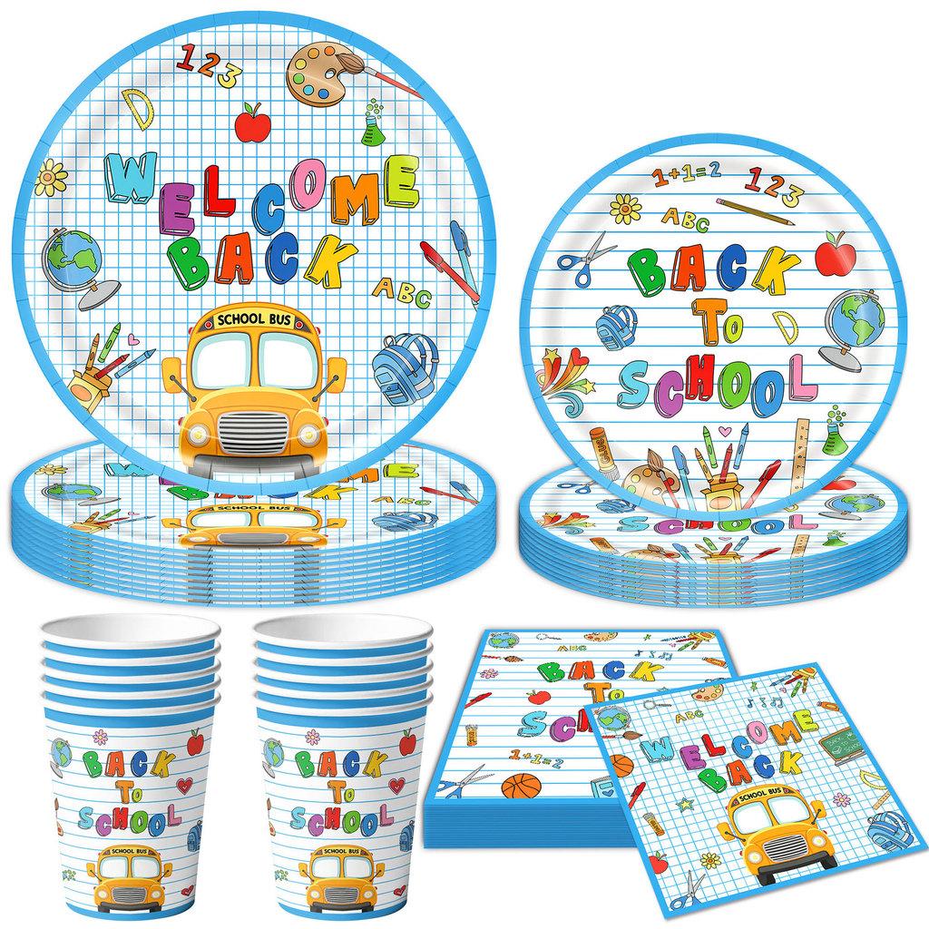 Animated Back To School Party Supplies Set With Paper Plates Cups Napkins For Student Celebration