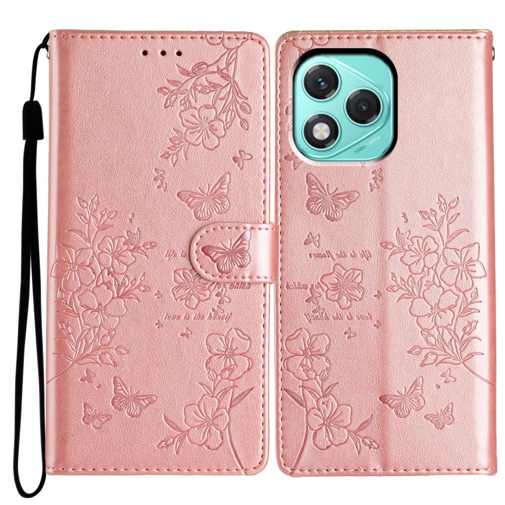 For Honor 400 Lite 5G Wallet Phone Case Butterfly Floral Imprint Leather Flip Cover with Strap