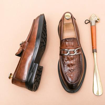 Britischer Stil Herren Retro Bequeme Spitzleder Schuhe Modemarke Herren Frühling Krokodilleder Atmungsaktive Lederschuhe