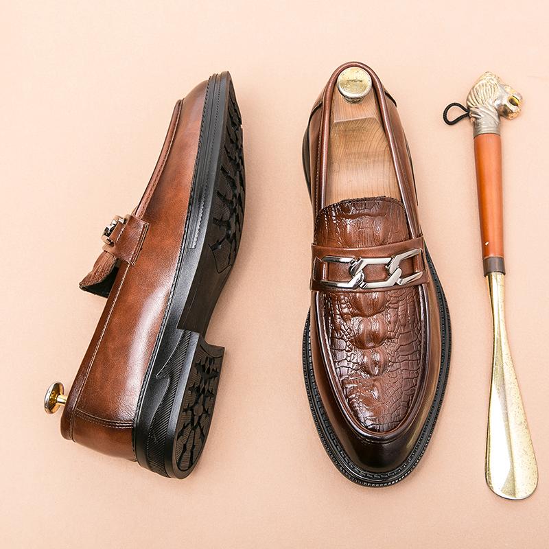 Fashion British Style Men's Retro Comfortable Pointed Leather Shoes Fashion Brand Men Spring Crocodile Leather Breathable Leather Shoes