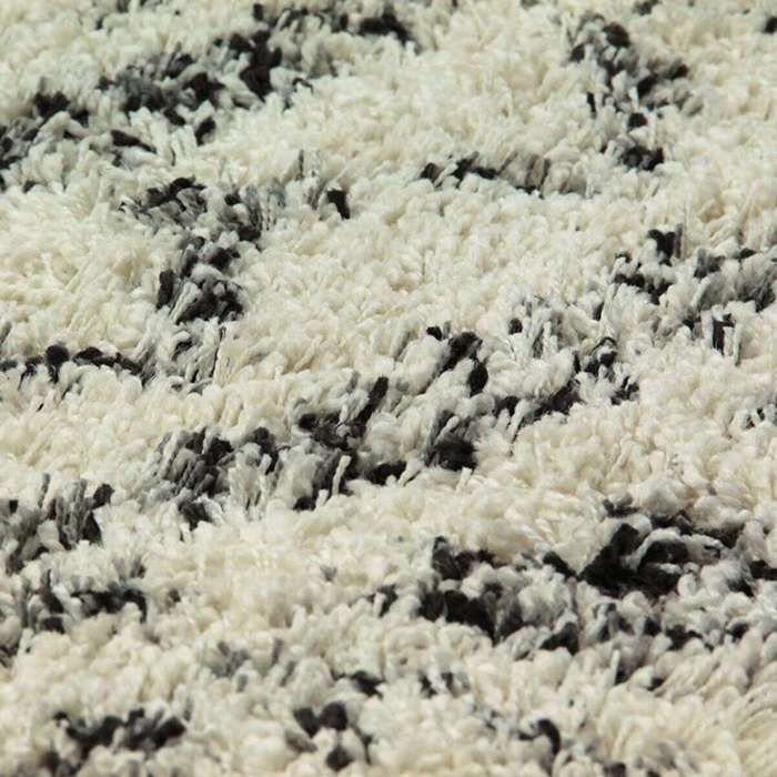 Ecru Ethnic Pattern Long Pile Rug 133x190