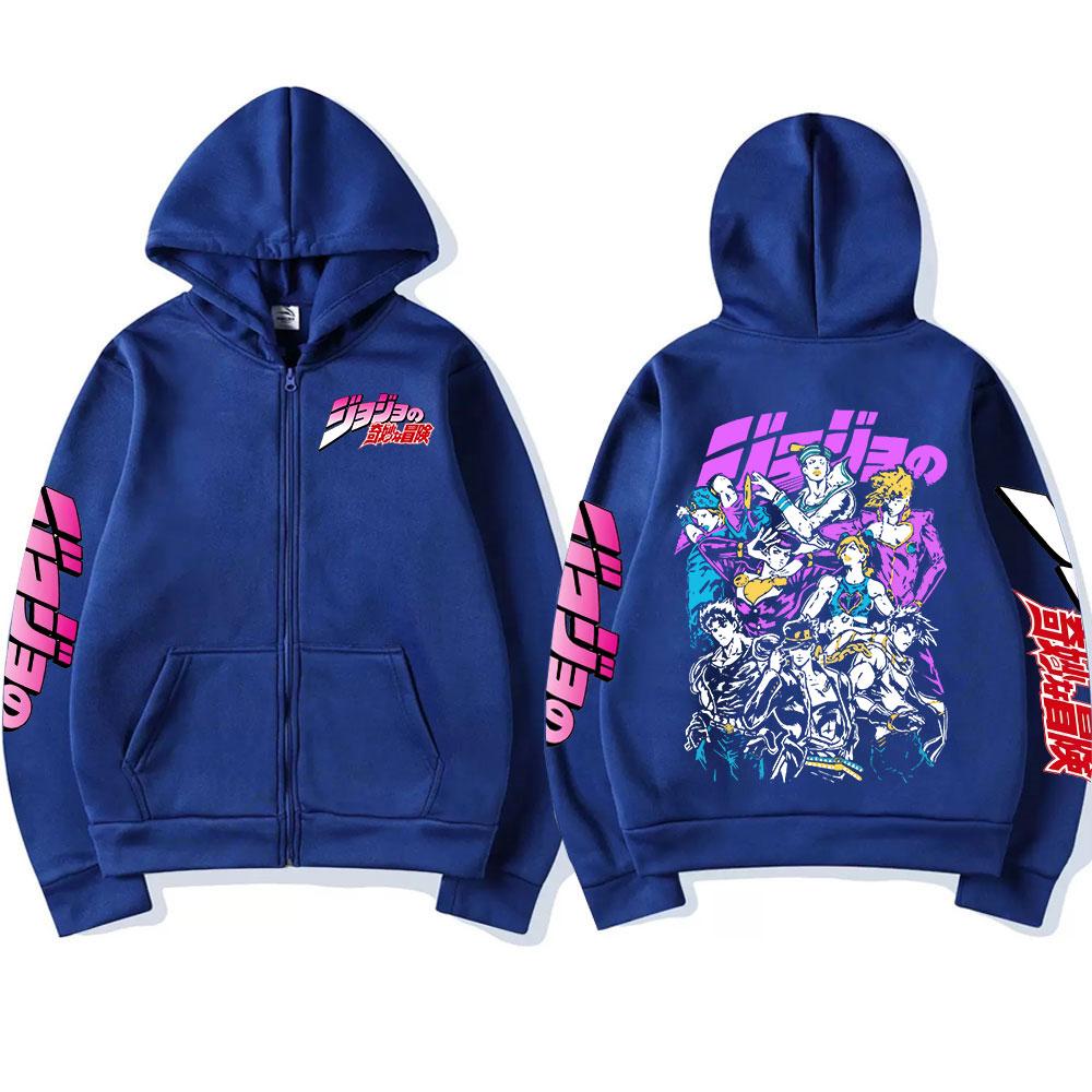 Anime Jojo Bizarre Adventure Zipper Hoodie Double Sided Graphic Zip Up Sweatshirts Men Women Fashion Loose Casual Hoodies Coats