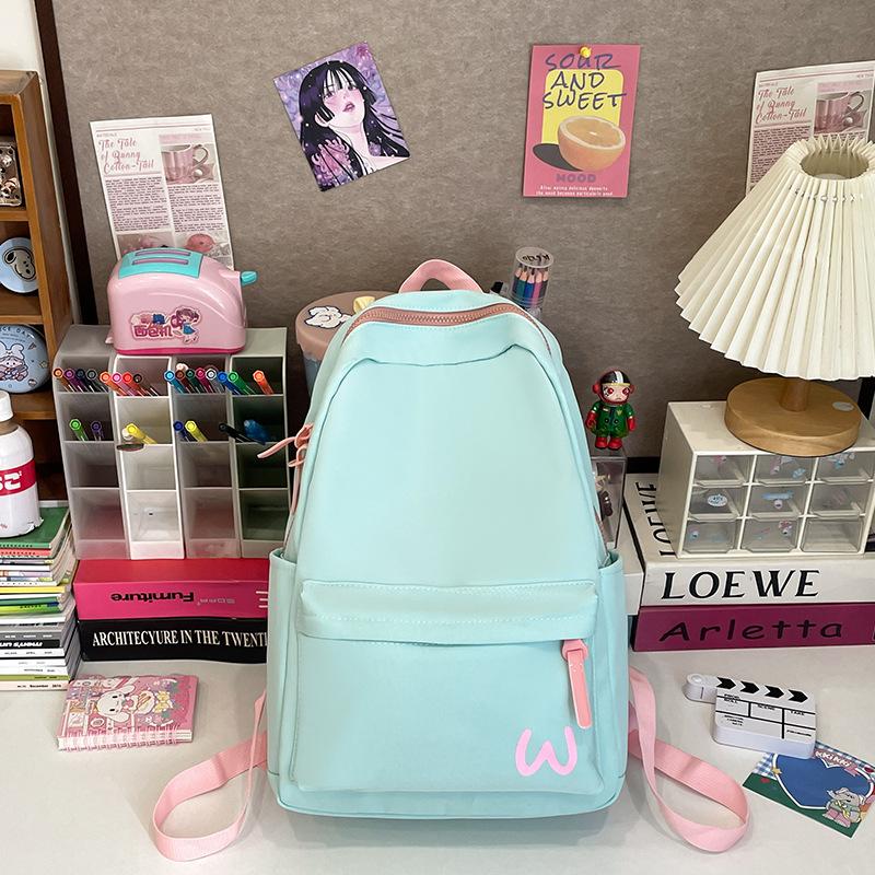 School Bag Women's Ins College Style Fresh Solid Color Backpack Junior High and High School College Student Backpack High-end Sense Bag Simple