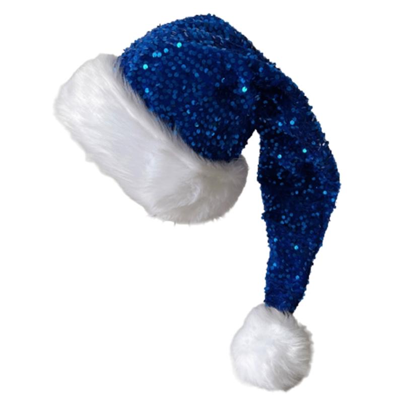 Adult Santa Hat with Sequins Thicken Plush for Holiday Comfort Liner Christmas New Year Symbol Cap with White Brim