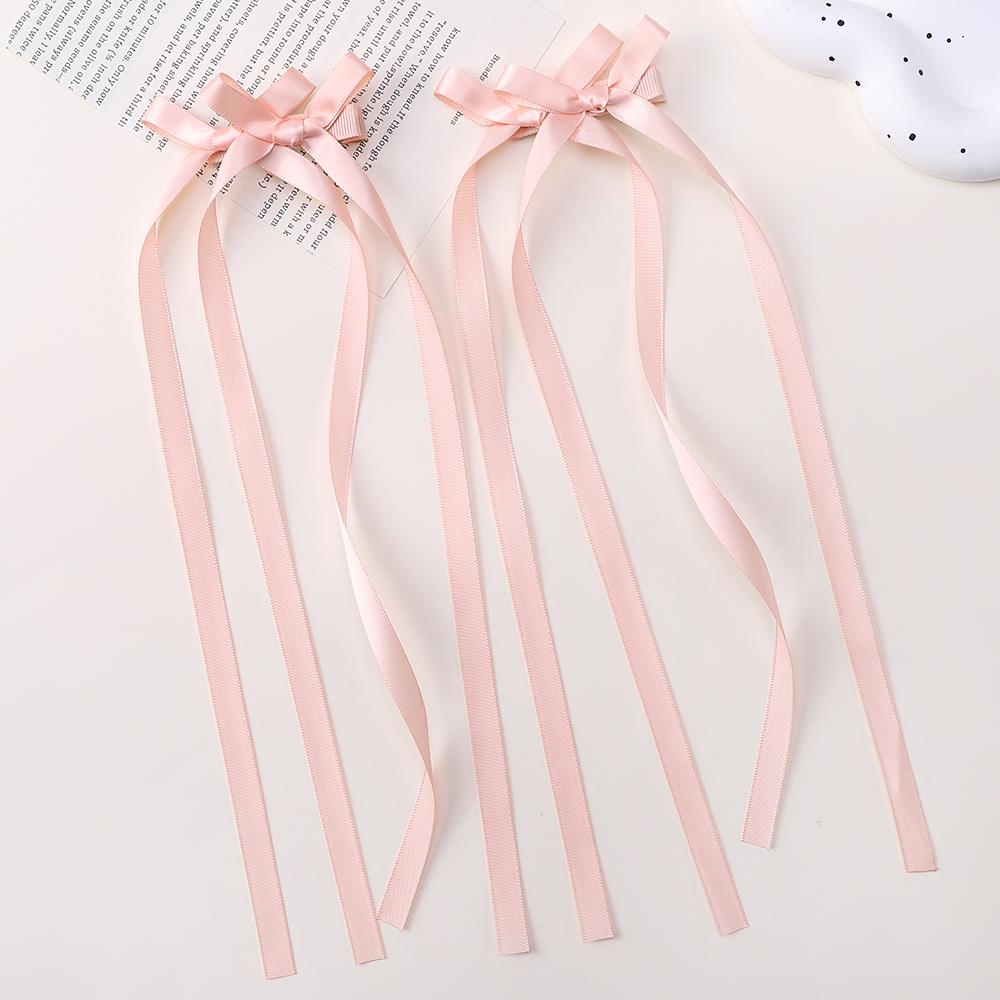 

2pcs/lot Y2k long silk strip hair clip solid color double bow sweet hairgripes elegant tassel ponytail tie barrette