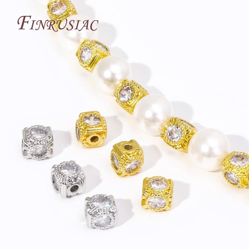 18K Gold Plated Metal Square Spacer Beads,Separators For Beads,DIY Jewelry Making Supplies,Inlaid Zircon Bracelets Beads