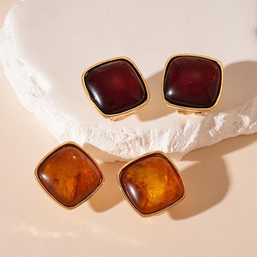 Iridescent Resin Geometric Sterling Silver Earrings for Women - Vintage, Minimalist, High-End Style