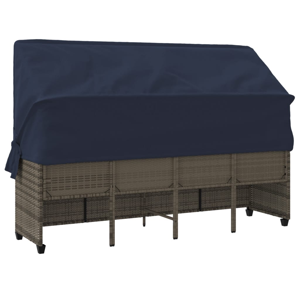 Sun Lounger with Canopy and Cushions Grey Poly Rattan