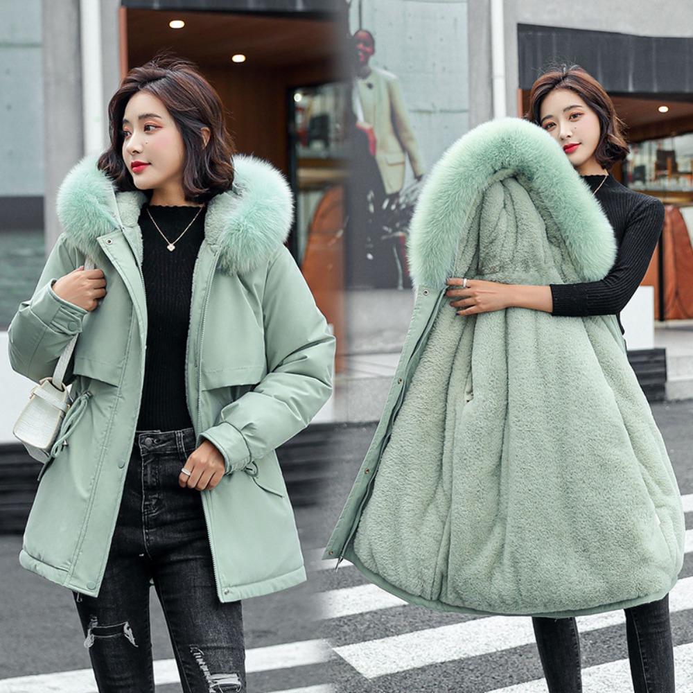 Winter, casual medium and long Korean version of women's warm loose large fur collar cotton-padded jacket