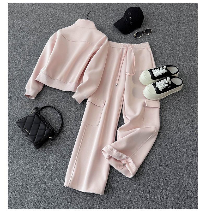 Korean-Style Women's Spring/Autumn Sportswear Set: Loose Hooded Sweatshirt & Wide-Leg Pants