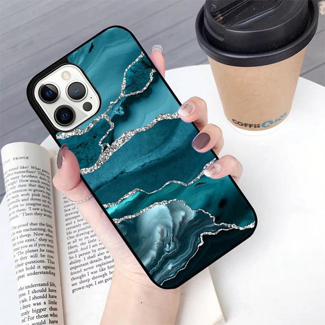 Teal Blue Gold Agate Marble Phone Case For iPhone 17 Air 13 12 14 15 16  Cover For Apple Pro Max Plus Coque