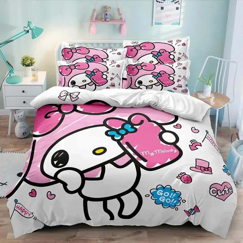 

Comforter Cartoon Anime Sanrio Cinnamoroll Melody Bedding Set Kawaii Kids Girls Single Twin King Size Comforter (quilt)-EU Single(135*200cm)3pcs
