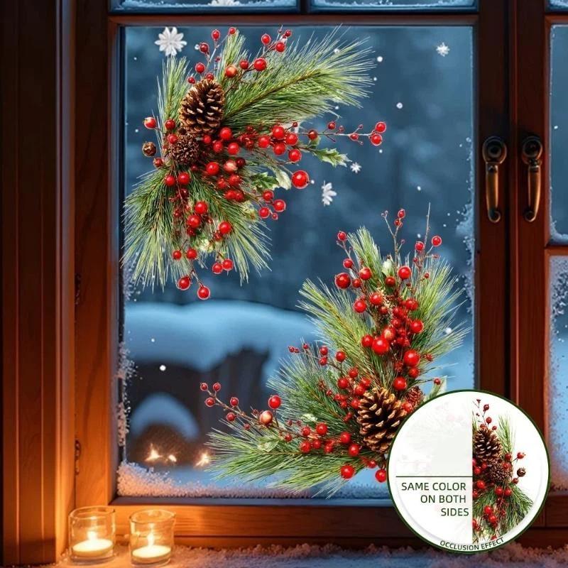 Cute Christmas Window Stickers Same Color Both Sides Self Adhesive Decals for Shopping Mall Home Shop Xmas Window Decor