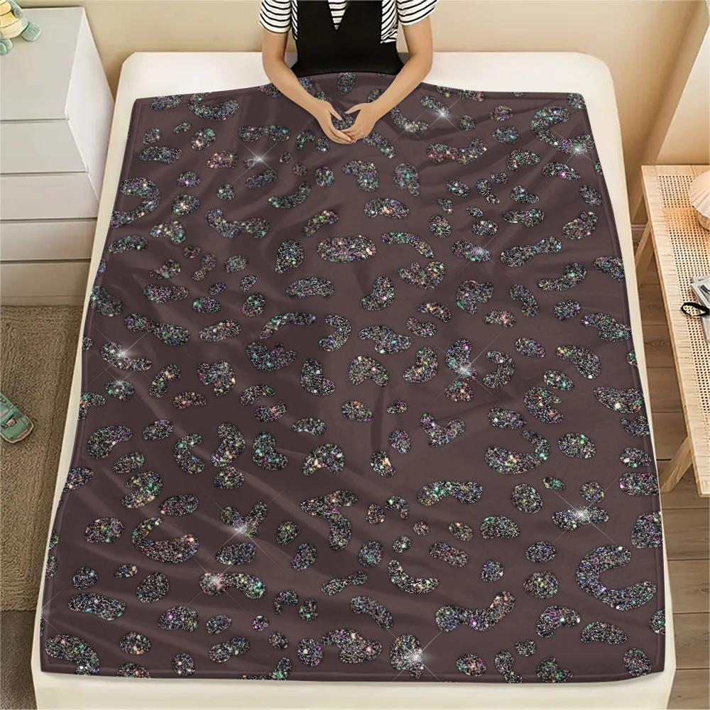 1Pc Shinning Leopard Print Flannel Blanket, High quality Comfortable for All Seasons, Home Decor, Warmth and Comfort, Perfect for Gifts