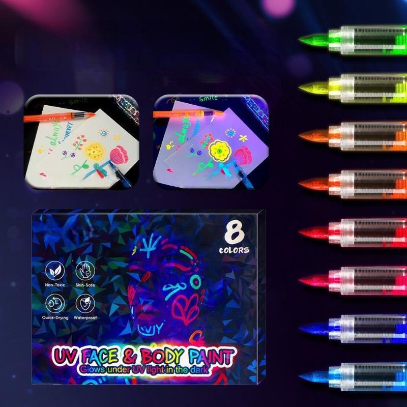 Hot Sale 1/8cs Student Children Creative Painting Fluorescent Marker Pen Colorful Luminous Pen Human Face Paint Pen