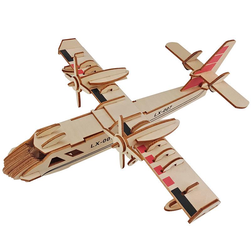 3D Wooden Airplane Model Jigsaw Puzzle - Educational Building Blocks for Children