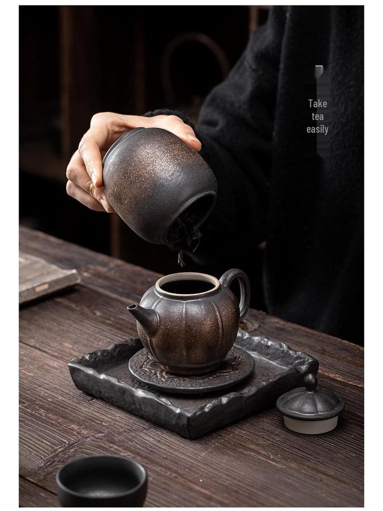 Unsealed Gilded Iron Glaze Ceramic Tea Can - Small Storage for Pu'er & White Tea