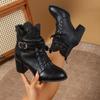 Plus Size Women's Martin Boots,Chunky Heel Platform Ankle Booties with Lace Trim,Waterproof Fashion Boots for Fall Winter