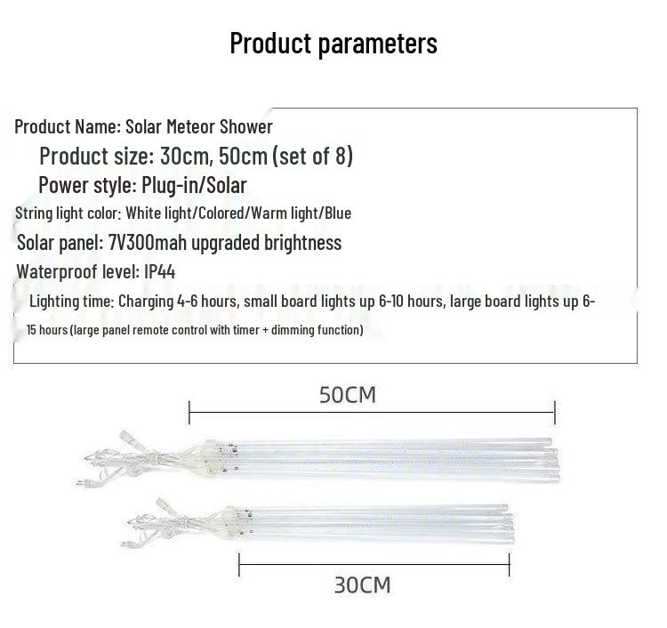 Colorful LED Solar Meteor Shower String Lights for Outdoor Hanging Decoration