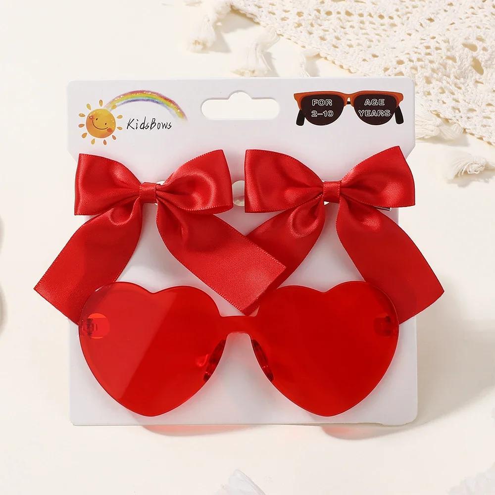 

3 шт./набор Мультяшные персиковые солнцезащитные очки с ленточными бантами Заколки для волос для детей девочек Летние пляжные аксессуары для волос Милые заколки для волос Очки