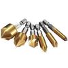 Titanium-Plated Hex Shank 5-Flute Countersink Set: 6-19mm Woodworking Chamfering Tool, 6pcs