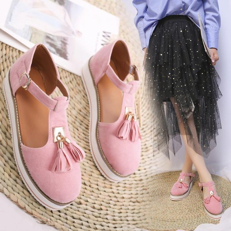 New sandals women's large size summer flat bottom student versatile bag head thick sole one-word buckle retro