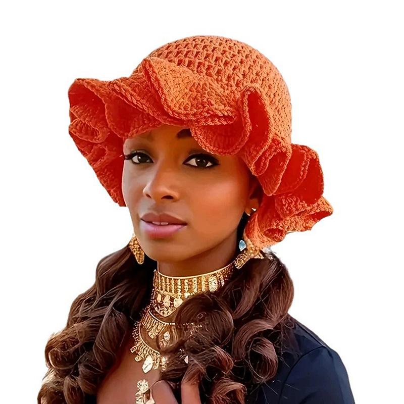 Colorful Crochet Ruffle Bucket Hat Warm Stretch Knit Hat New Year Celebration Women'S Fashion Handmade Beanie Hat Tool Tentacle