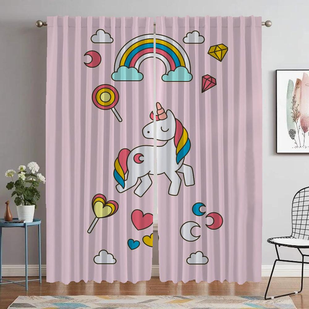 

Милый мультфильм Единорог Современные Шторы для гостиной для камеры Затемняющие Шторы для комнаты 2 Панельные Перегородки Украшения на Хэллоуин W50xH70cmx2pcs-CL