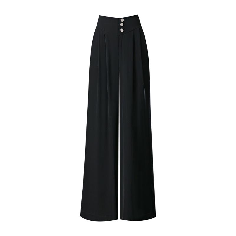 Ice Silk High-Waisted Wide-Leg Pants – Summer Thin, Draping Style for Petite, Middle-Aged Women, Versatile and Casual
