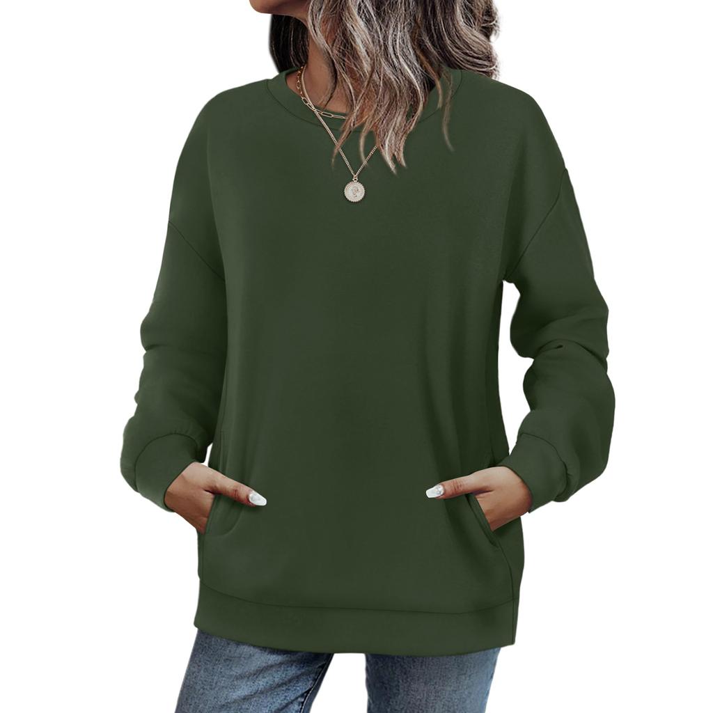 Crewneck Sweatshirts Women Long Sleeve Tops  Fall Fashion Clothes Winter Pullover With Pockets