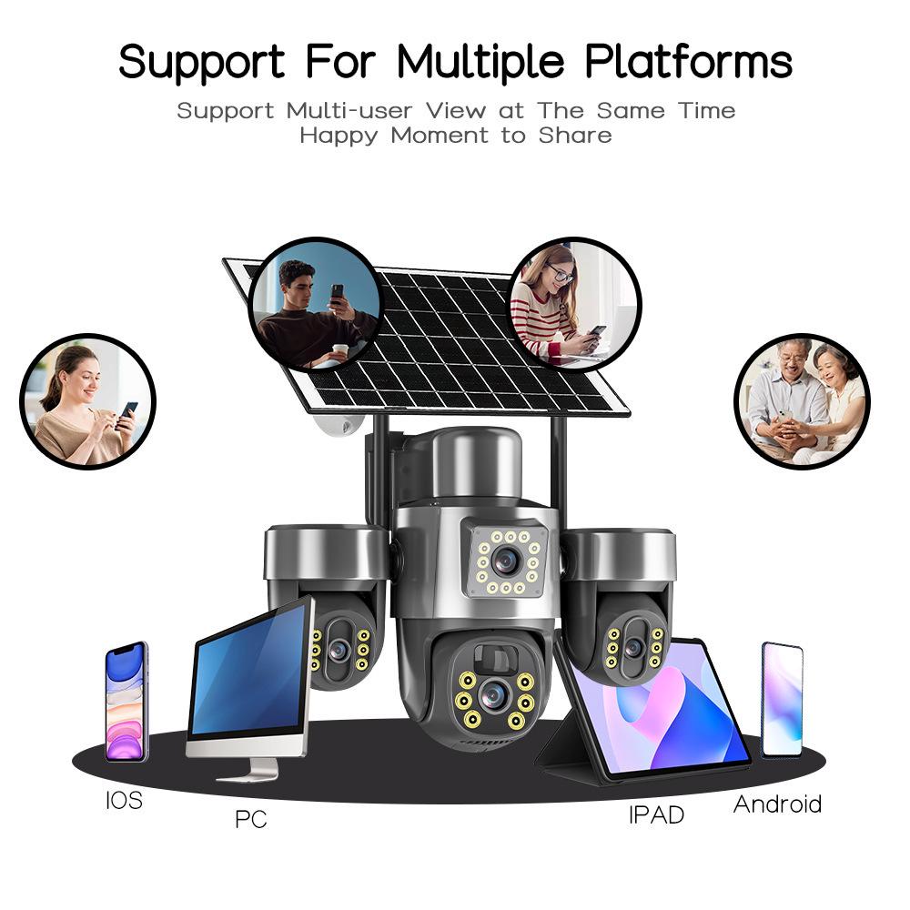 V380PRO 9MP 3-Lens Solar-Powered Camera with 3-Axis Gimbal and Night Vision