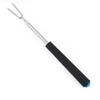 2Pcs Retractable BBQ Fork with V-Shaped Prongs Non-Slip Handle Stainless Steel Grilling Fork Portable Outdoor Cooking Tool for Camping Picnic Party