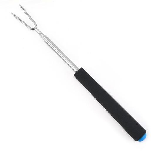 2Pcs Retractable BBQ Fork with V-Shaped Prongs Non-Slip Handle Stainless Steel Grilling Fork Portable Outdoor Cooking Tool for Camping Picnic Party