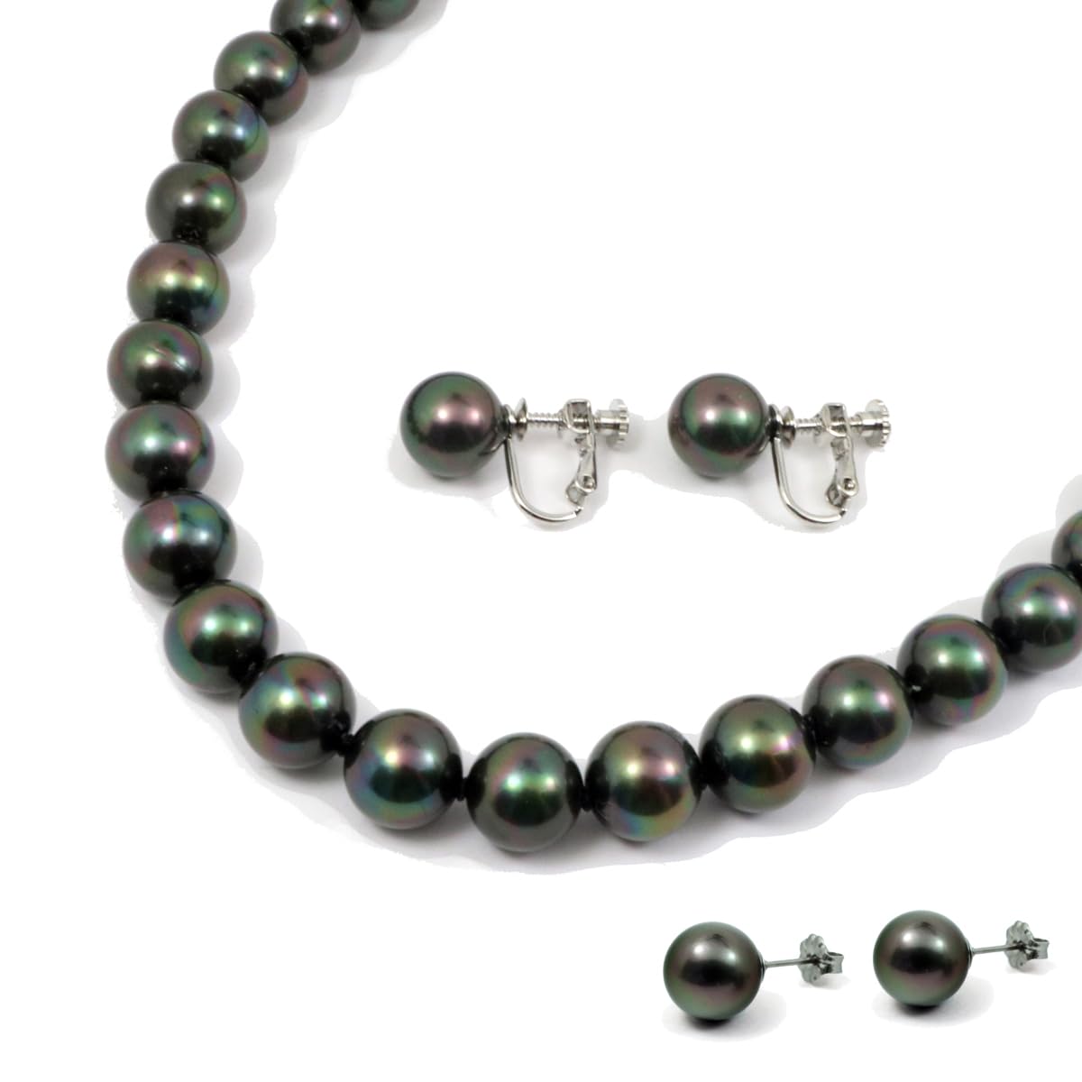 

and Me Jewelry Черное жемчужное ожерелье и серьги, набор из павлиньих жемчужин, размер жемчужины в [You Box] Цвет/черный 9,0 мм Made Japan (42см/Серьги) [Подарочная упаковка]