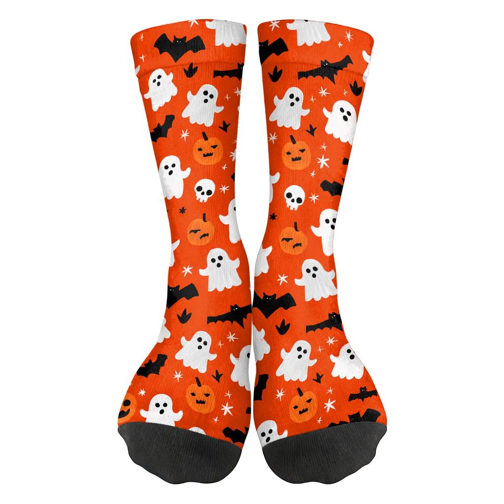Unisex Breathable Mid-Calf Socks Halloween Pumpkin Pattern Comfortable Stretch Fit Athletic Socks for Everyday Wear