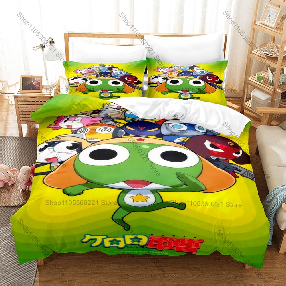 Cool Personality Classic Anime Keroro Frog Bedding Set New Duvet Cover Pillowcase Japanese Manga Fans Gift Bed Kids Room Decor C