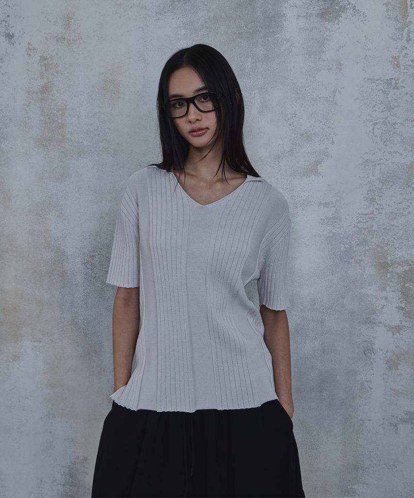 PARADIGMFILM [Ep.02] Fold-In Collar V-Neck Knit (Light Gray)