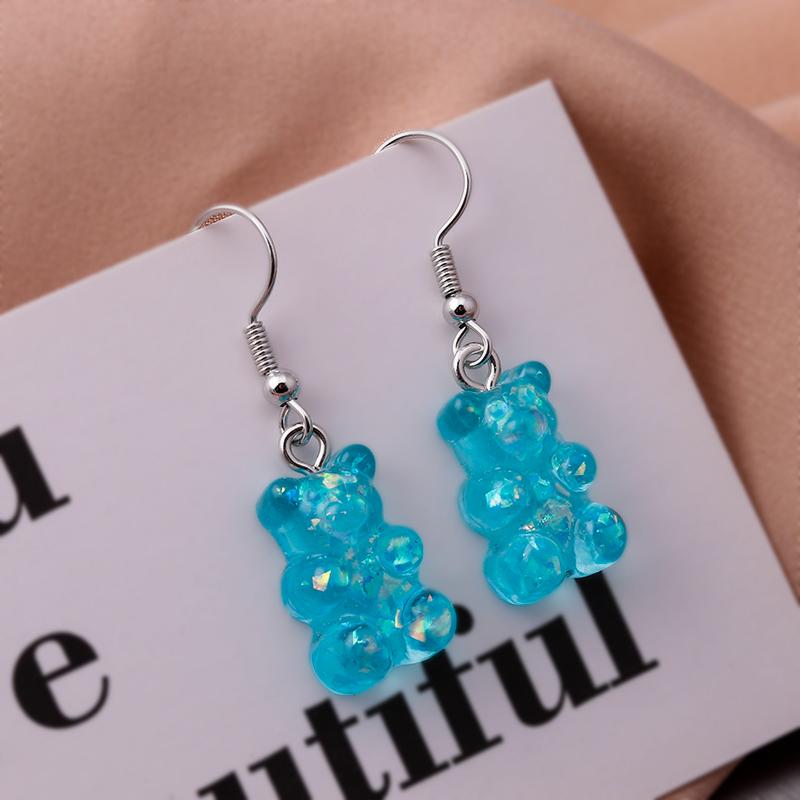 Cute Sequin Gummy Bear Dangle Earrings Cartoon Animal Drop Earrngs for Women Girls Party Holiday Jewelry Gifts
