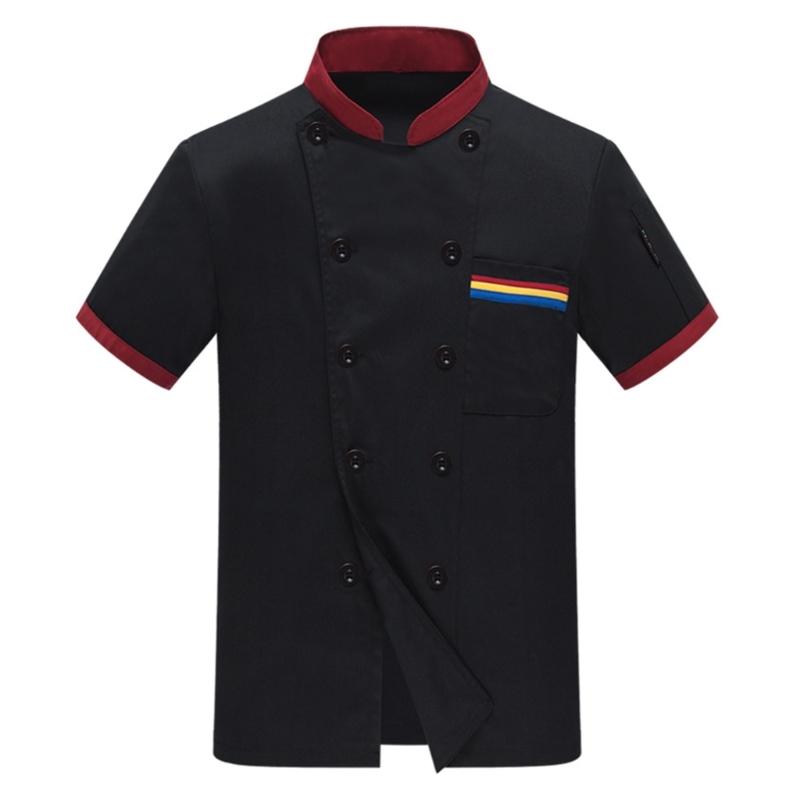 Double Breasted Chefs Coat Breathable Chefs Jacket Color Stitching Chefs Uniform Hotel Restaurant Work Shirt Clothes XXL чёрный
