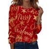 Women's Fashion Christmas Print Crewneck Long Sleeve Pullover Top for Casual Holiday Wear