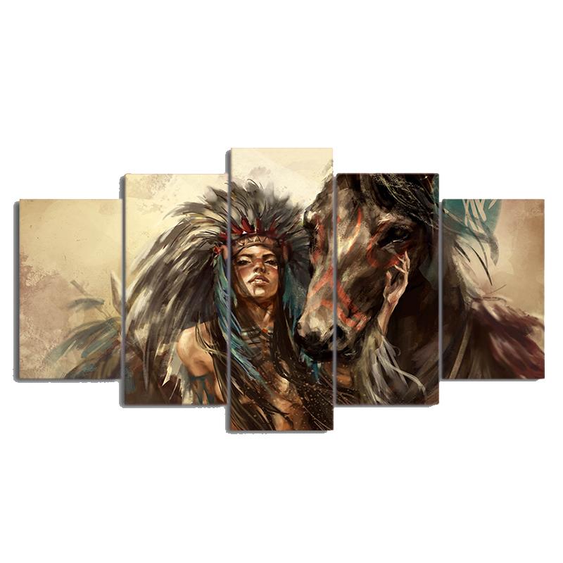 

HD печатный 5 шт. холст искусство воин племени с лошадью живопись 5 панелей настенные картины Декор доставка 40x60cm*2 40x80cm*2 40x100cm*1