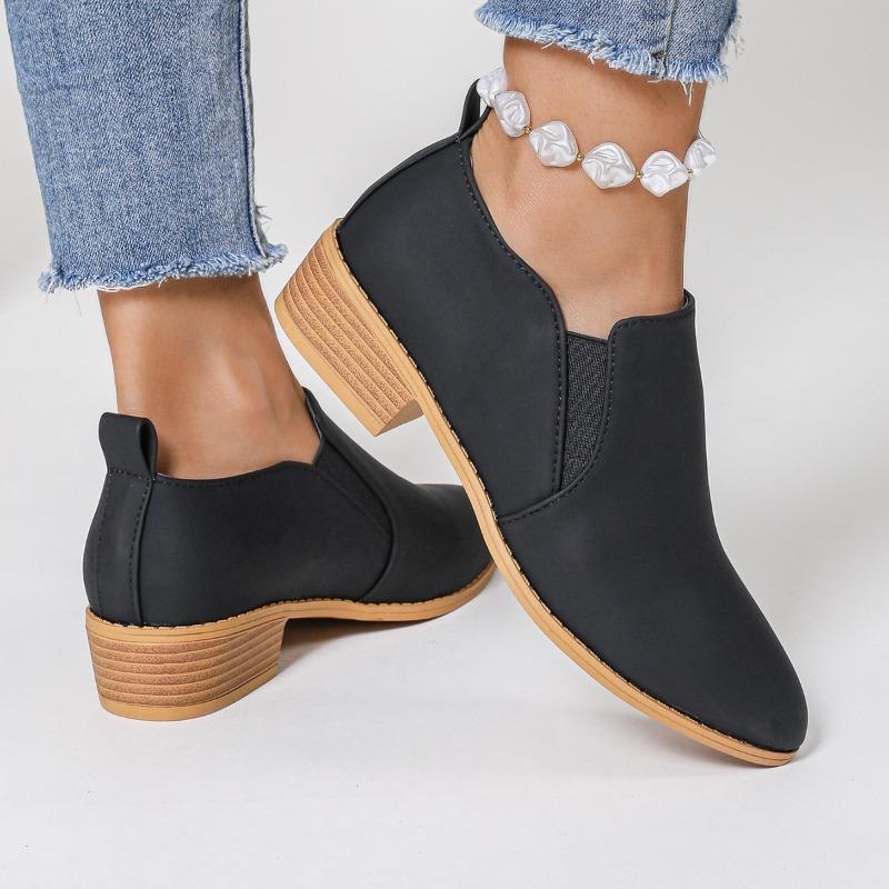 Fashion Slip-on Low-heeled Single Shoes Autumn New Pointed Toe Deep Mouth Non-slip Wear-resistant Block Heel Shoes