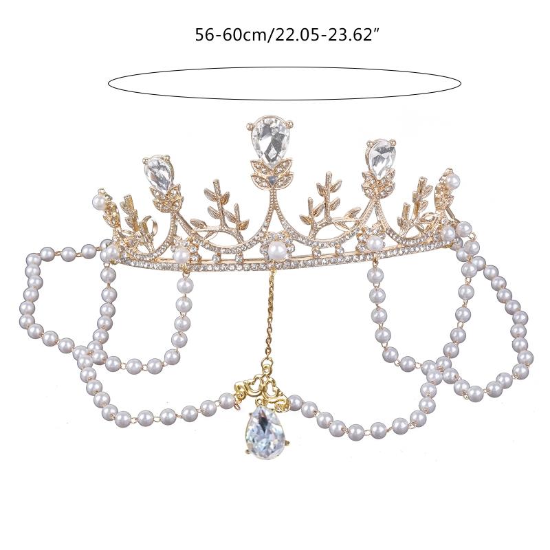 Baroque Gold Wedding Crown Pearl Bride Tiara Leaves Crown and Tiara Crystal Bridal Headpieces for Women and Young Girls