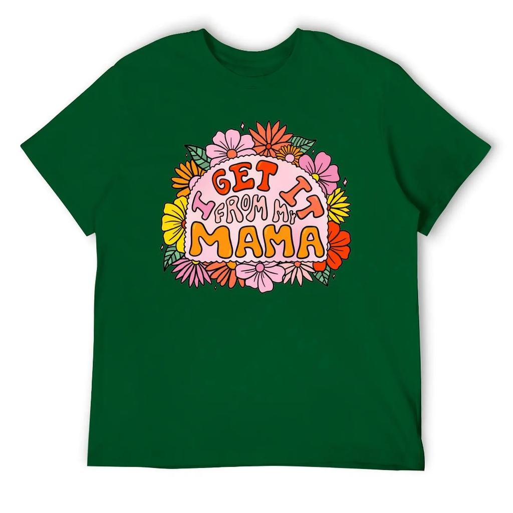 Mother's Day I Get It From My Mama Blanket Fleece Round Neck T-shirt Sport Top Tee Creative Funny Novelty Leisure USA Size