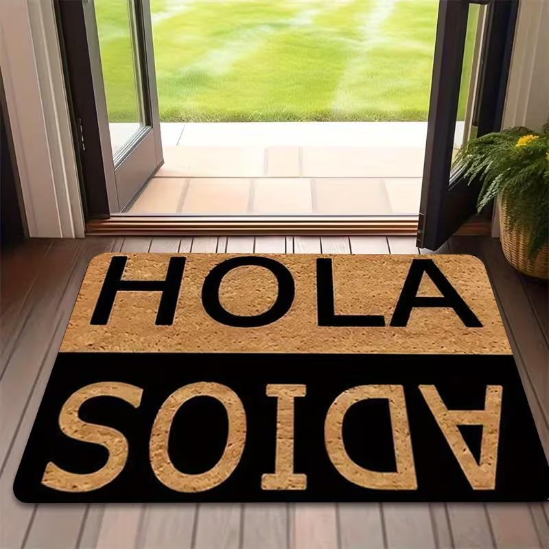 1pc HOLA ADIOS Spanish-Themed Welcome Mat Non-Slip, Machine Washable, Ideal for Indoor & Outdoor Use, Pet-Friendly