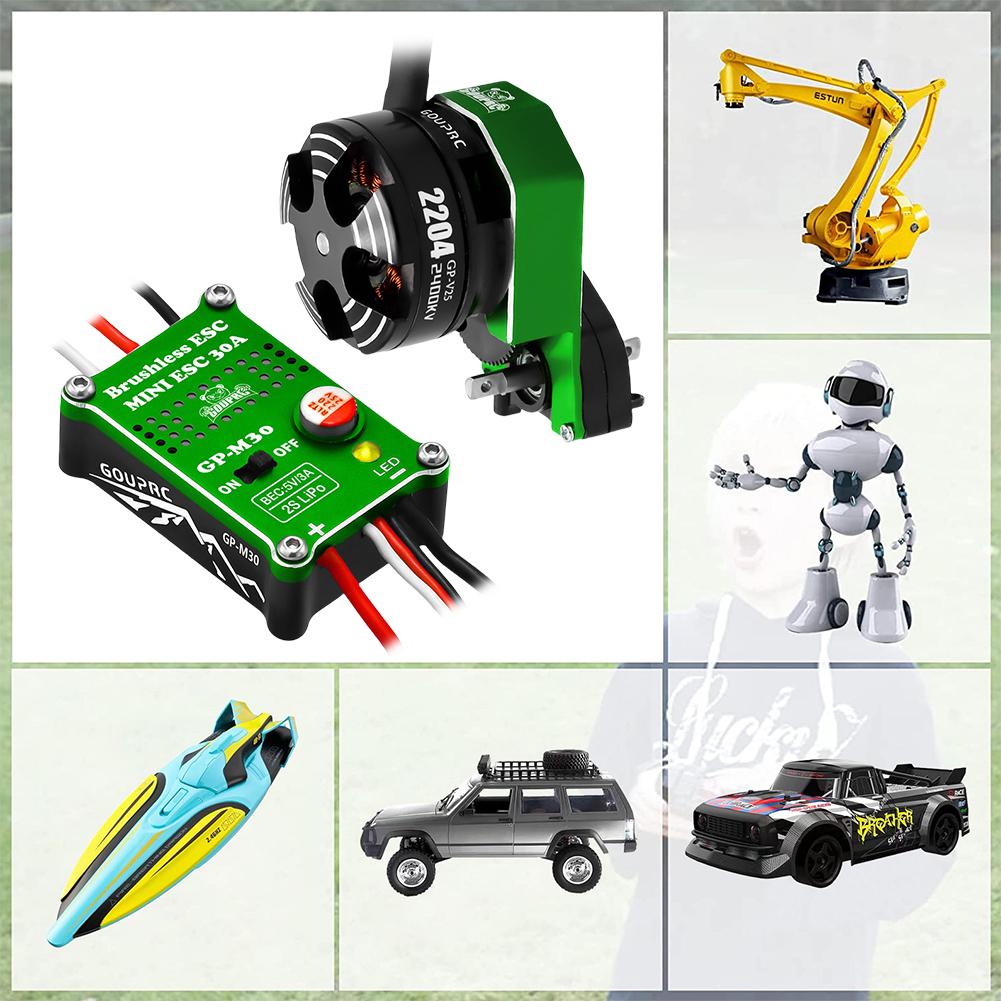 2204 2400KV Brushless Outrunner Motor with Transmission & 30A Brushless Mini ESC for 1/24 RC Crawler Axial SCX24 Upgrade