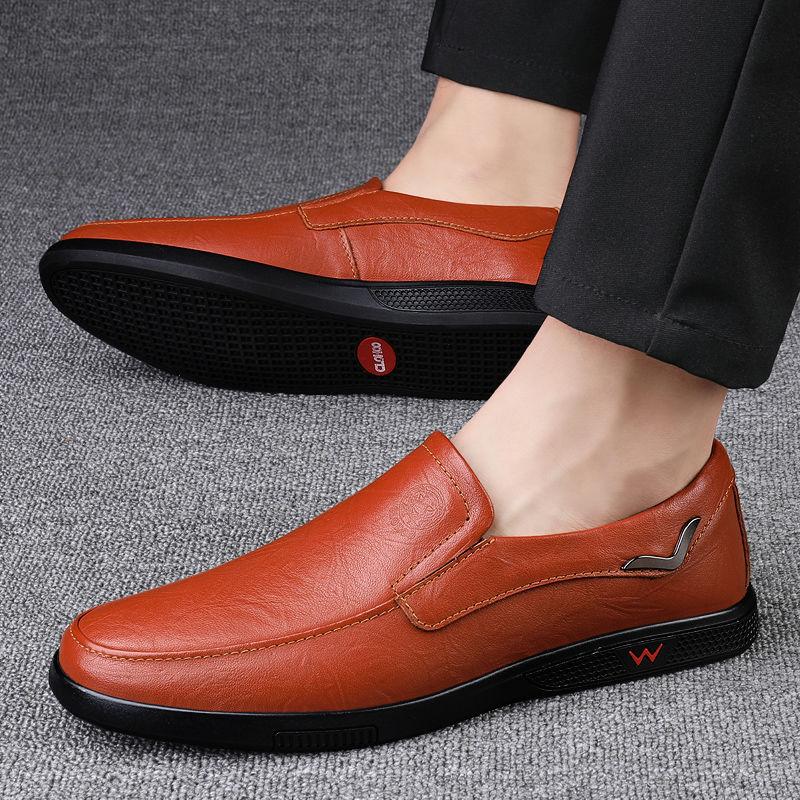 Leather casual leather shoes men's breathable soft-soled soft leather beanie shoes men's lazy shoes one-pedal men's shoes