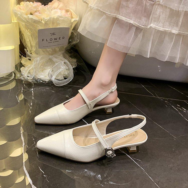 Pointed Thin Heel Mary Jane Single Shoes Summer New Versatile One-word Buckle Bag Head High Heel Sandals Women